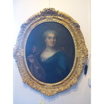 Portrait De Femme Du XVIII ème S Dans Son Cadre D Origine